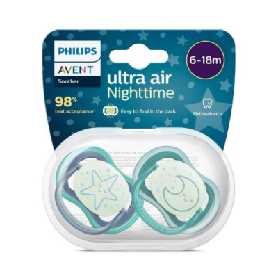 AVENT - Sucette ultra air nuit 6-18 mois pack de 2